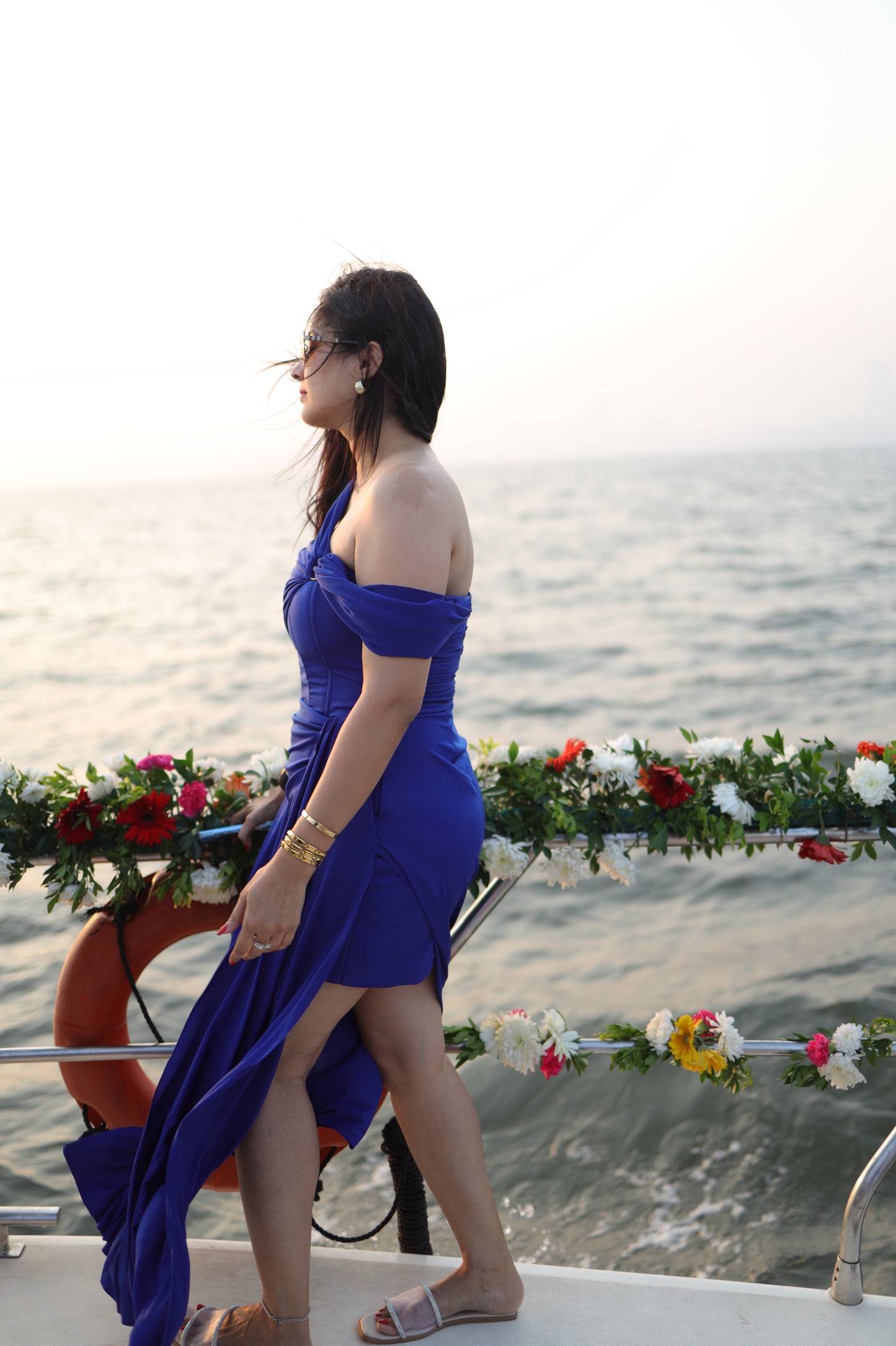 The Sejal cobalt blue Lycra draped dress