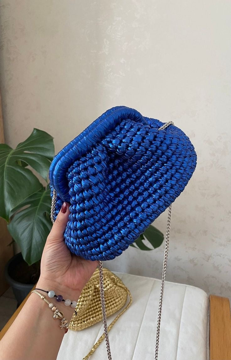 Bottega cobalt blue metallic clutch