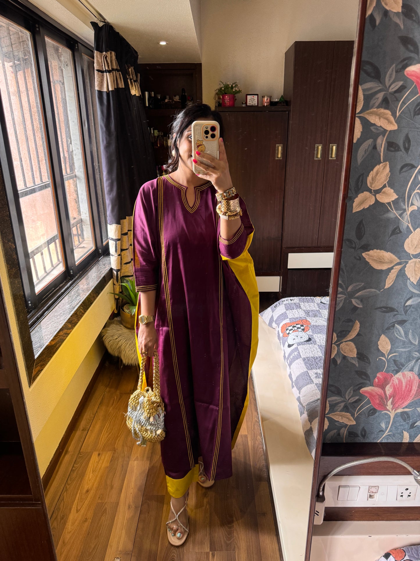 Summertime gladness silk cotton purple yellow kaftan set