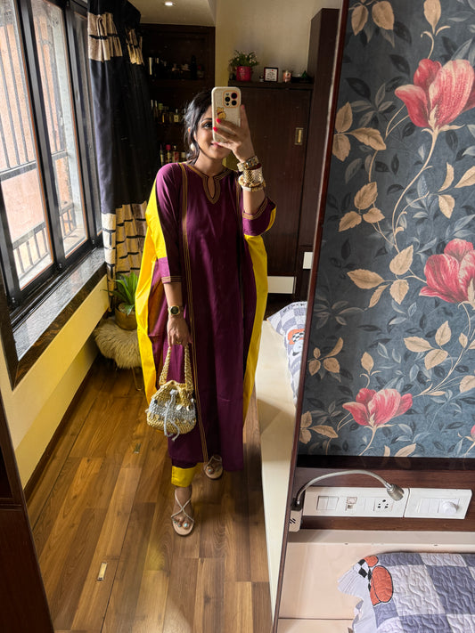 Summertime gladness silk cotton purple yellow kaftan set