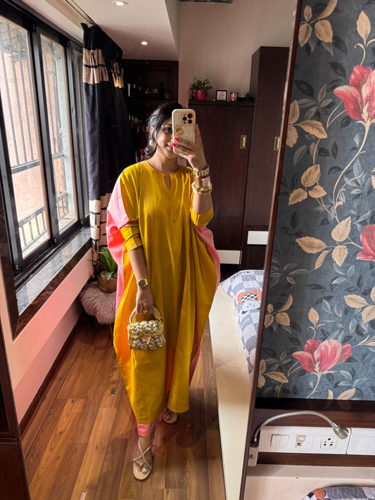 Summertime gladness silk cotton yellow peach kaftan set