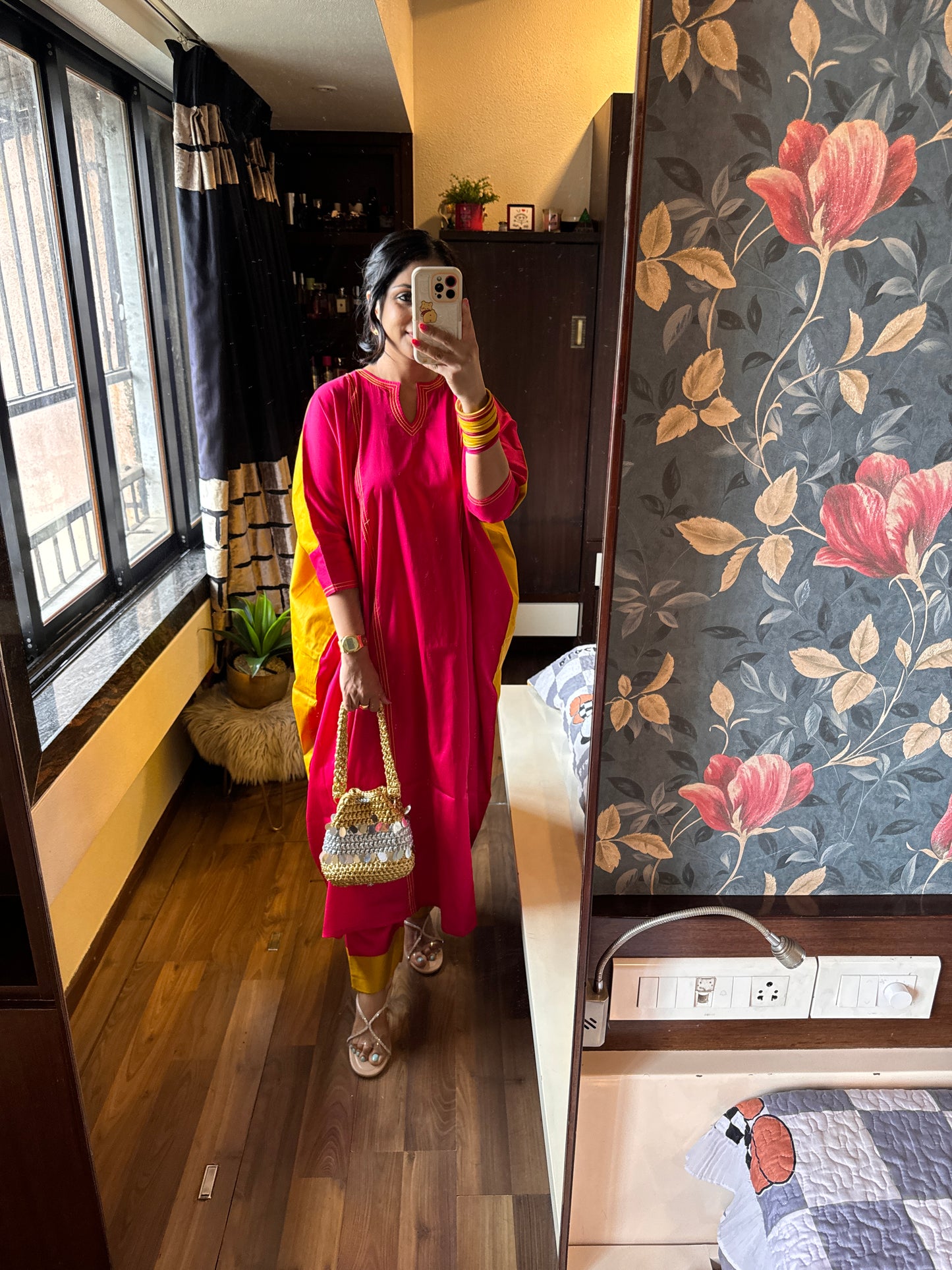 Summertime gladness silk cotton pink yellow kaftan set